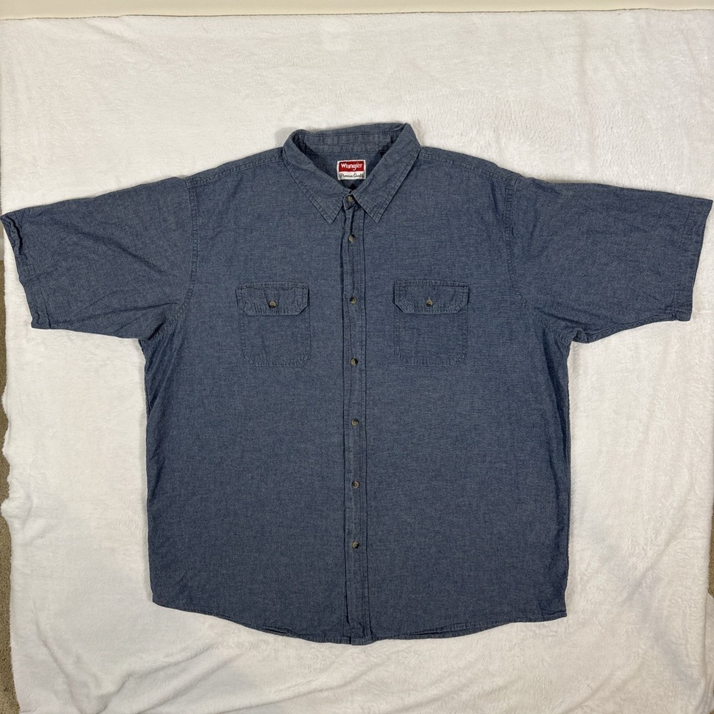 Wrangler Premium Quality 3XT Short Sleeve Denim Shambray Double Pocket Button Up